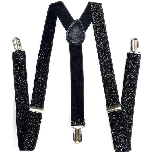 Mens Suspenders Braces Adjustable Strong Clip On Elastic Formal Wedding Slim - Black (Glitter)