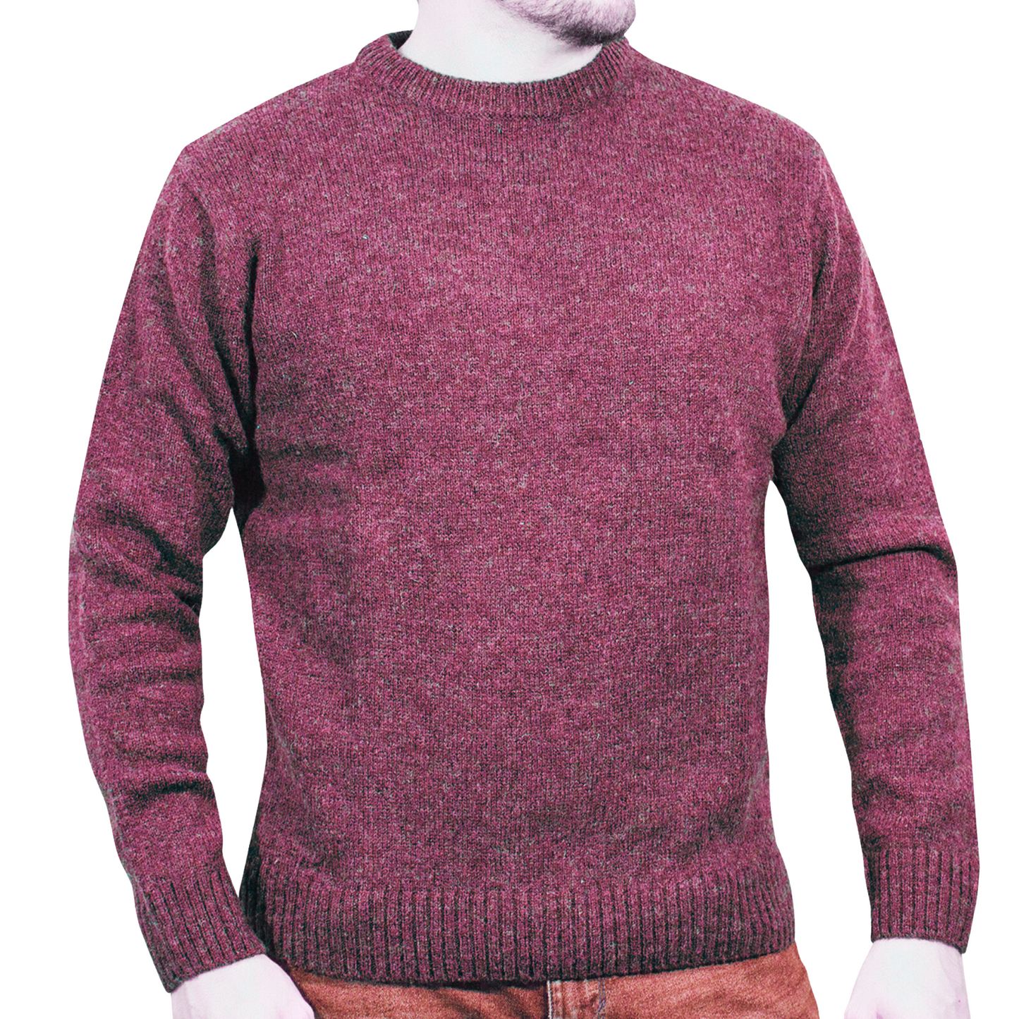 100% SHETLAND WOOL CREW Round Neck Knit JUMPER Pullover Mens Sweater Knitted - Burgundy (97) - 3XL