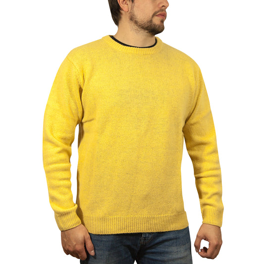 100% SHETLAND WOOL CREW Round Neck Knit JUMPER Pullover Mens Sweater Knitted - Corn (14) - S