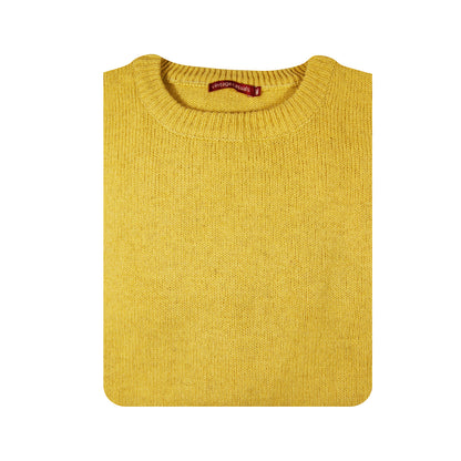 100% SHETLAND WOOL CREW Round Neck Knit JUMPER Pullover Mens Sweater Knitted - Corn (14) - S