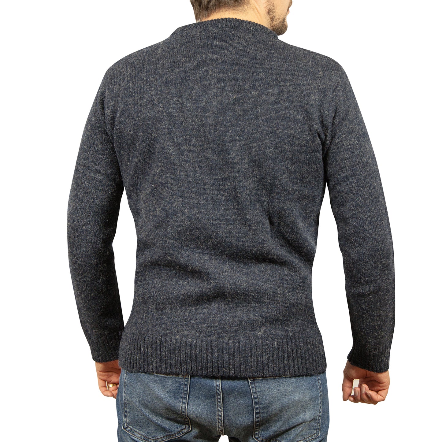 100% SHETLAND WOOL CREW Round Neck Knit JUMPER Pullover Mens Sweater Knitted - Navy (45) - 5XL