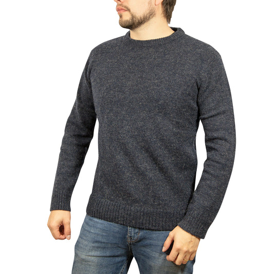 100% SHETLAND WOOL CREW Round Neck Knit JUMPER Pullover Mens Sweater Knitted - Navy (45) - L