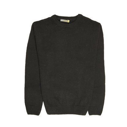 100% SHETLAND WOOL CREW Round Neck Knit JUMPER Pullover Mens Sweater Knitted - Plain Black - 4XL