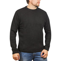 100% SHETLAND RAGG WOOL CREW Round Neck Knit JUMPER Pullover Mens Sweater Knitted - Plain Black - M