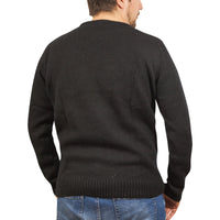 100% SHETLAND RAGG WOOL CREW Round Neck Knit JUMPER Pullover Mens Sweater Knitted - Plain Black - M