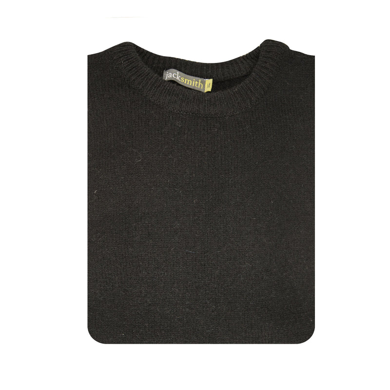 100% SHETLAND RAGG WOOL CREW Round Neck Knit JUMPER Pullover Mens Sweater Knitted - Plain Black - M