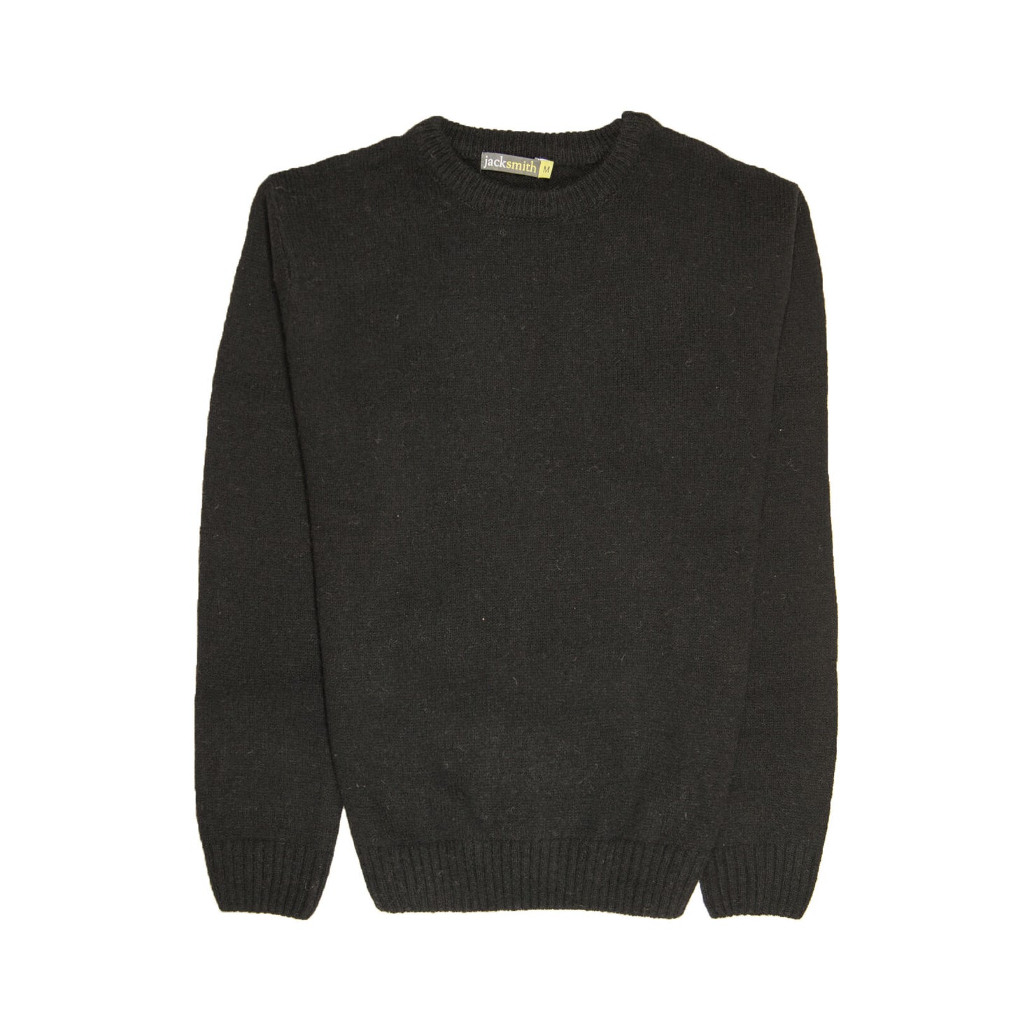100% SHETLAND RAGG WOOL CREW Round Neck Knit JUMPER Pullover Mens Sweater Knitted - Plain Black - M