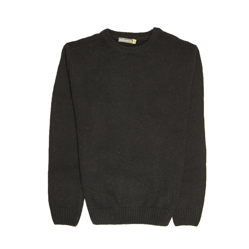 100% SHETLAND RAGG WOOL CREW Round Neck Knit JUMPER Pullover Mens Sweater Knitted - Plain Black - M