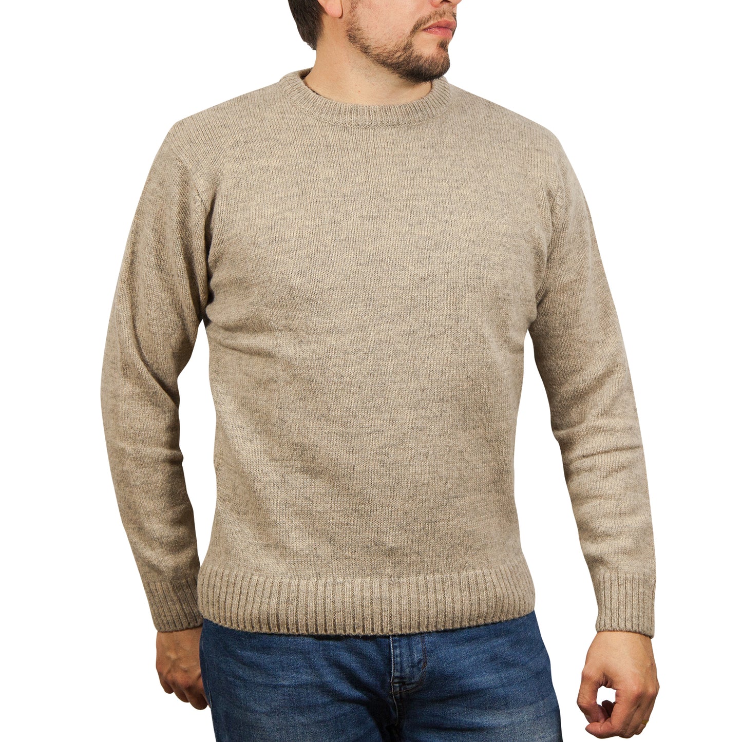 100% SHETLAND WOOL CREW Round Neck Knit JUMPER Pullover Mens Sweater Knitted - Beige (03) - 3XL