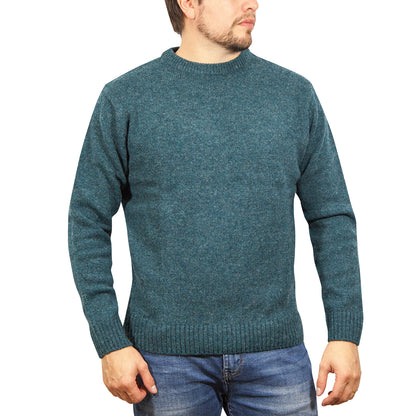 100% SHETLAND WOOL CREW Round Neck Knit JUMPER Pullover Mens Sweater Knitted - Sherwood (32) - 3XL