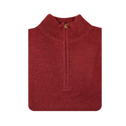 100% SHETLAND WOOL Half Zip Up Knit JUMPER Pullover Mens Sweater Knitted - Burgundy (97) - L