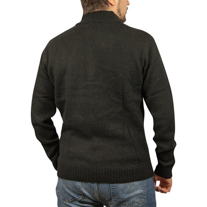 100% SHETLAND WOOL Half Zip Up Knit JUMPER Pullover Mens Sweater Knitted - Plain Black - 3XL