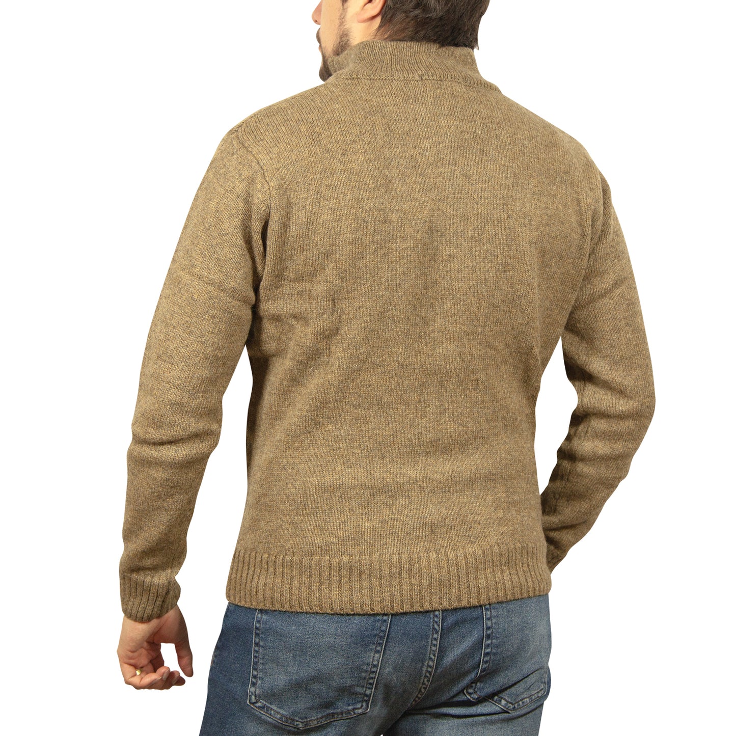 100% SHETLAND WOOL Half Zip Up Knit JUMPER Pullover Mens Sweater Knitted - Nutmeg (23) - 6XL