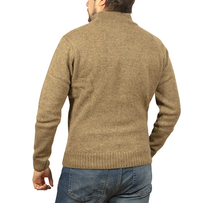 100% SHETLAND WOOL Half Zip Up Knit JUMPER Pullover Mens Sweater Knitted - Nutmeg (23) - S