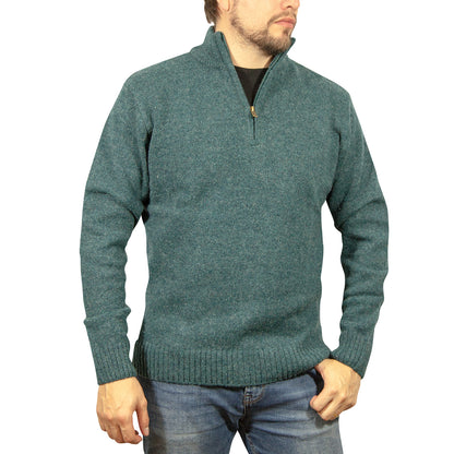 100% SHETLAND WOOL Half Zip Up Knit JUMPER Pullover Mens Sweater Knitted - Sherwood (32) - S