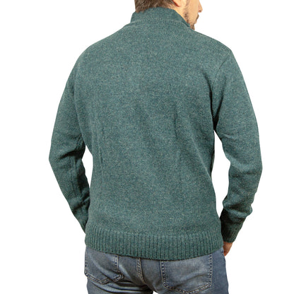 100% SHETLAND WOOL Half Zip Up Knit JUMPER Pullover Mens Sweater Knitted - Sherwood (32) - XXL