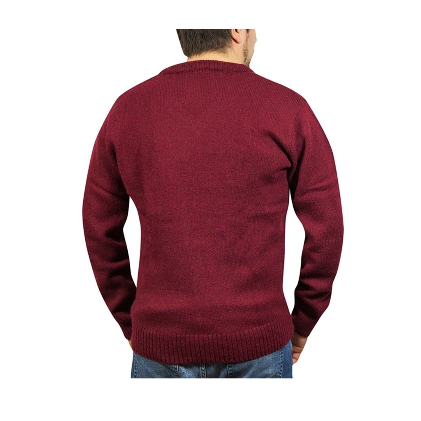 100% Shetland Wool V Neck Knit Jumper Pullover Mens Sweater Knitted - Burgundy (97) - 3XL