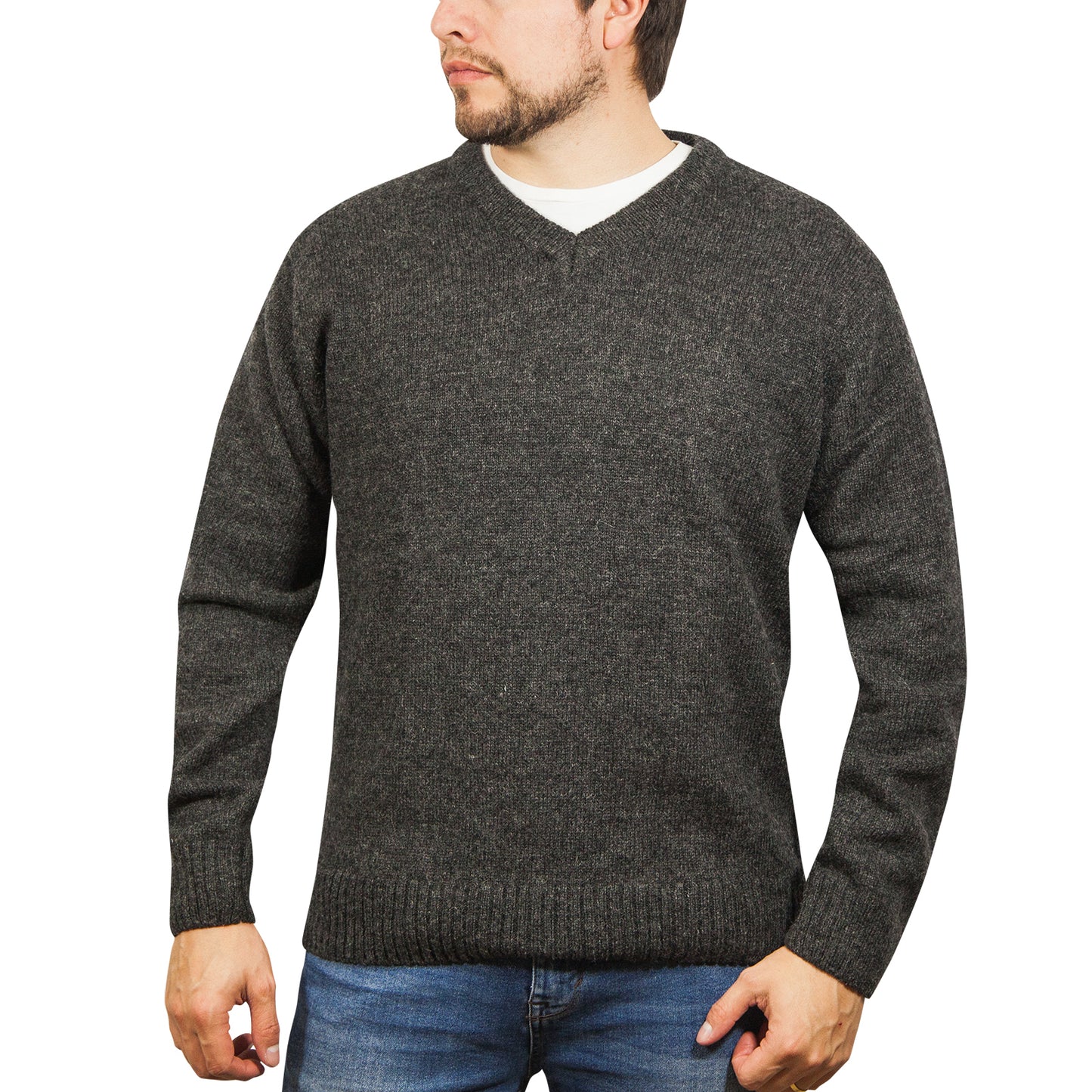 100% Shetland Wool V Neck Knit Jumper Pullover Mens Sweater Knitted - Charcoal (29) - 3XL