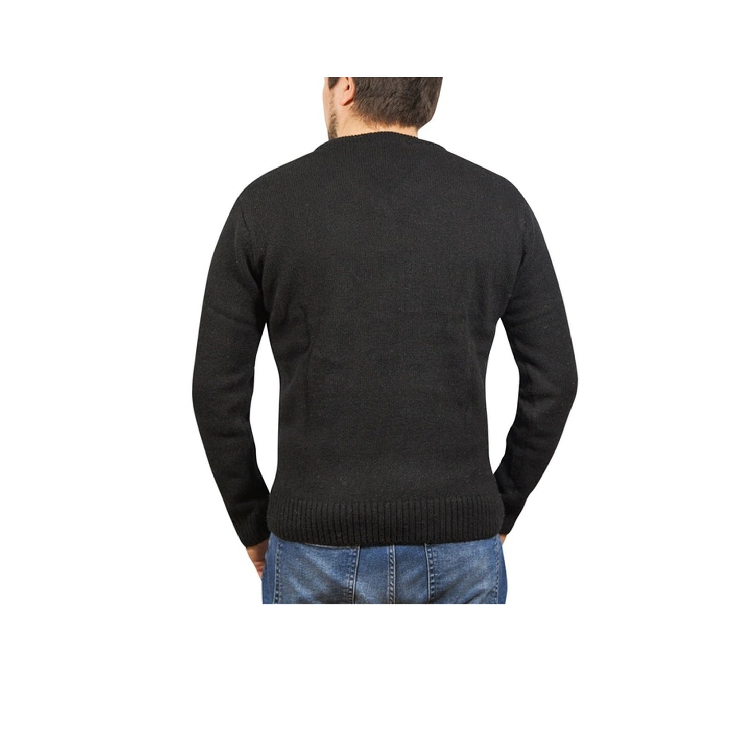 100% Shetland Wool V Neck Knit Jumper Pullover Mens Sweater Knitted - Plain Black - 5XL