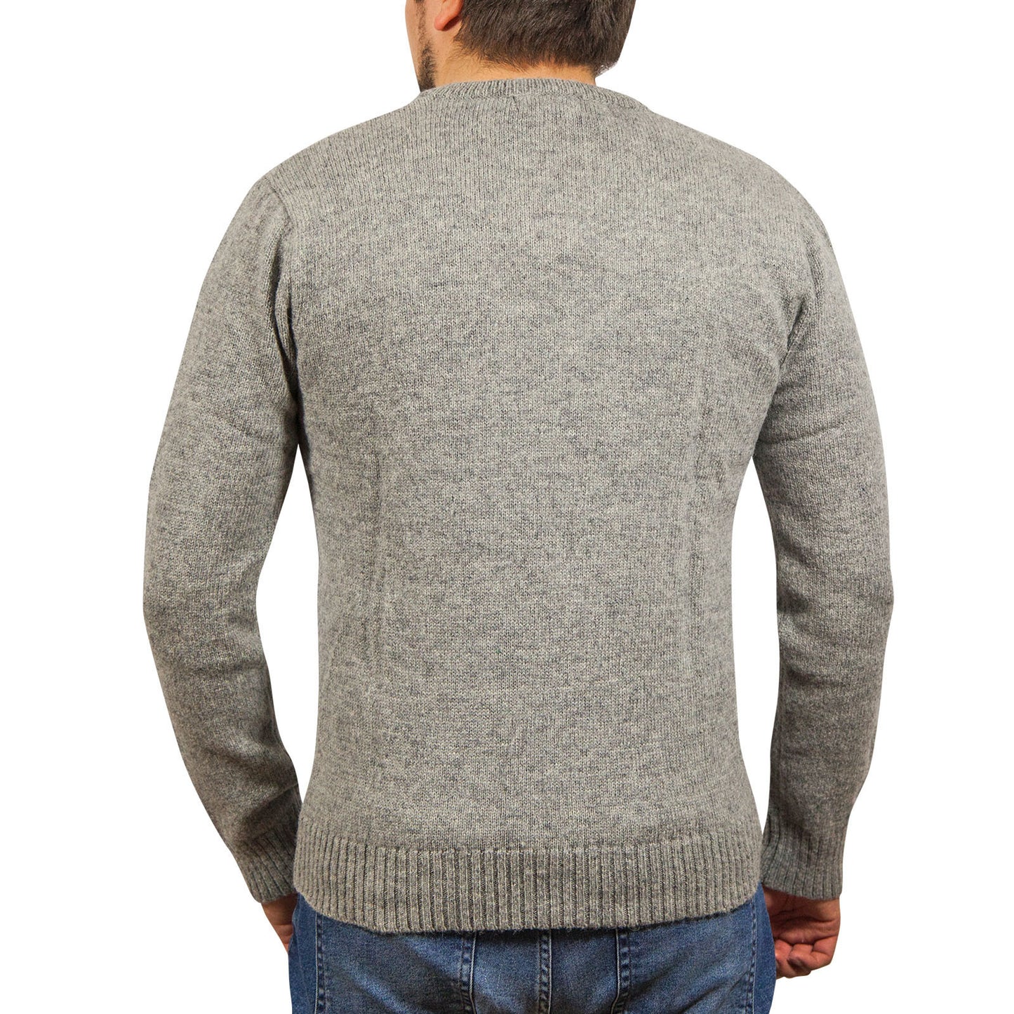 100% Shetland Wool V Neck Knit Jumper Pullover Mens Sweater Knitted - Grey (21) - S