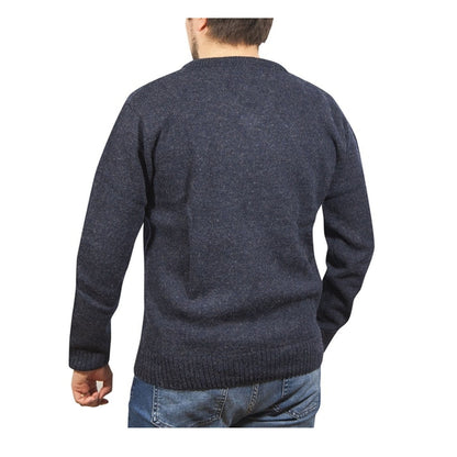 100% Shetland Wool V Neck Knit Jumper Pullover Mens Sweater Knitted - Navy (45) - 3XL