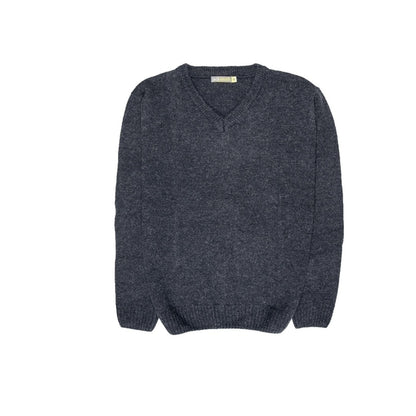 100% Shetland Wool V Neck Knit Jumper Pullover Mens Sweater Knitted - Navy (45) - 3XL