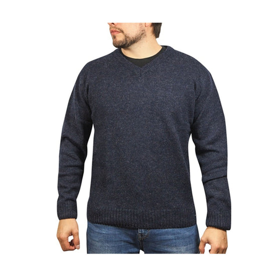 100% Shetland Wool V Neck Knit Jumper Pullover Mens Sweater Knitted - Navy (45) - M