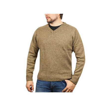 100% Shetland Wool V Neck Knit Jumper Pullover Mens Sweater Knitted - Nutmeg (23) - 4XL