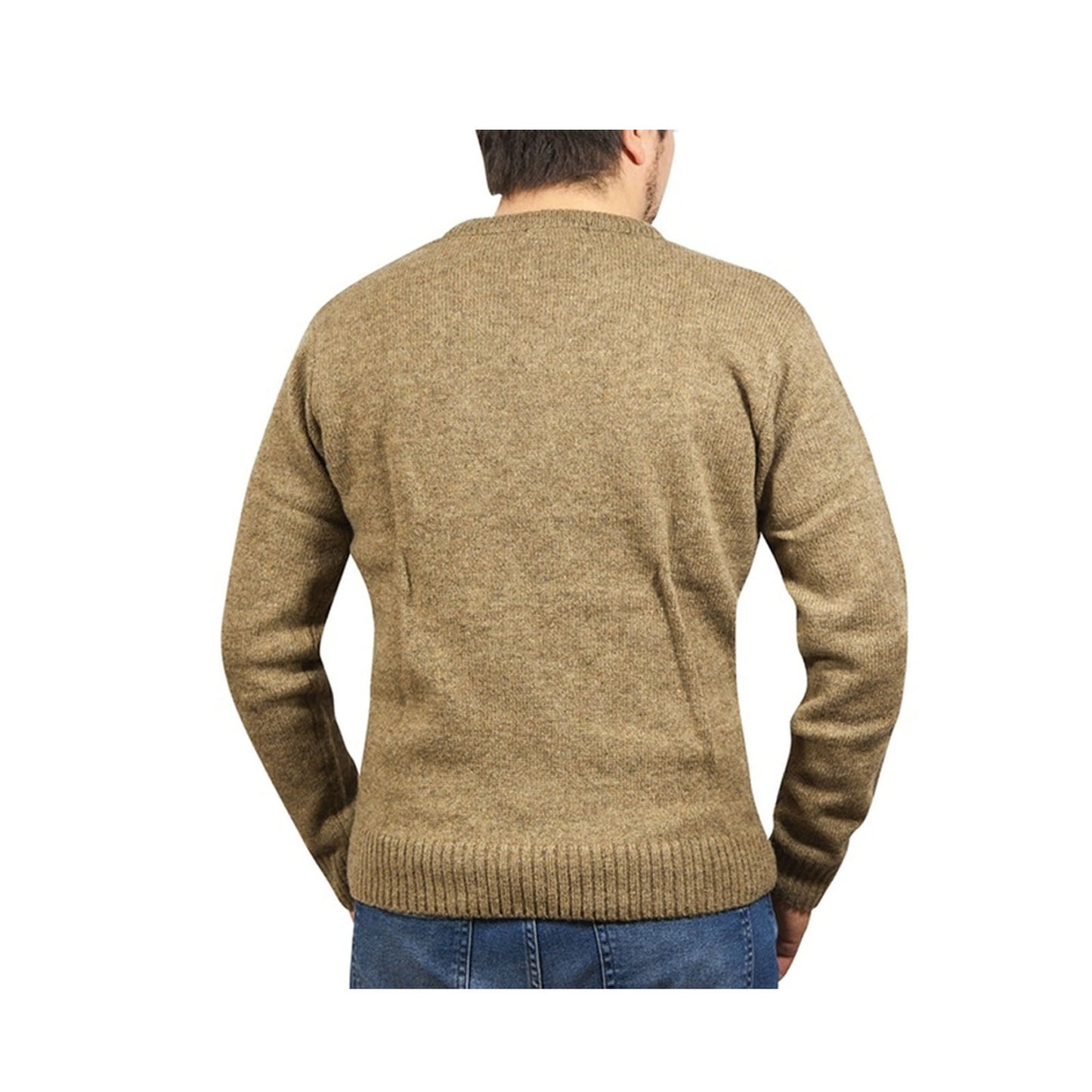 100% Shetland Wool V Neck Knit Jumper Pullover Mens Sweater Knitted - Nutmeg (23) - L