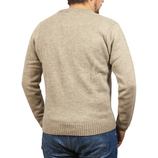 100% Shetland Wool V Neck Knit Jumper Pullover Mens Sweater Knitted - Oat Marle (03) - M