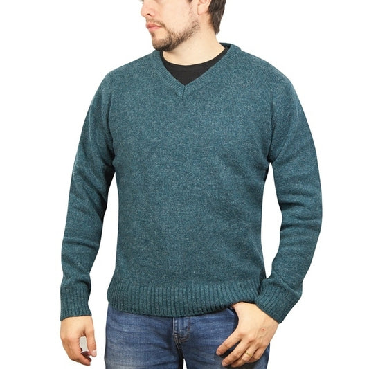 100% Shetland Wool V Neck Knit Jumper Pullover Mens Sweater Knitted - Sherwood (32) - L