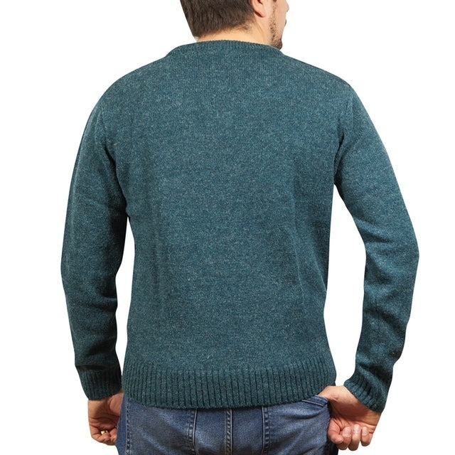 100% Shetland Wool V Neck Knit Jumper Pullover Mens Sweater Knitted - Sherwood (32) - XL