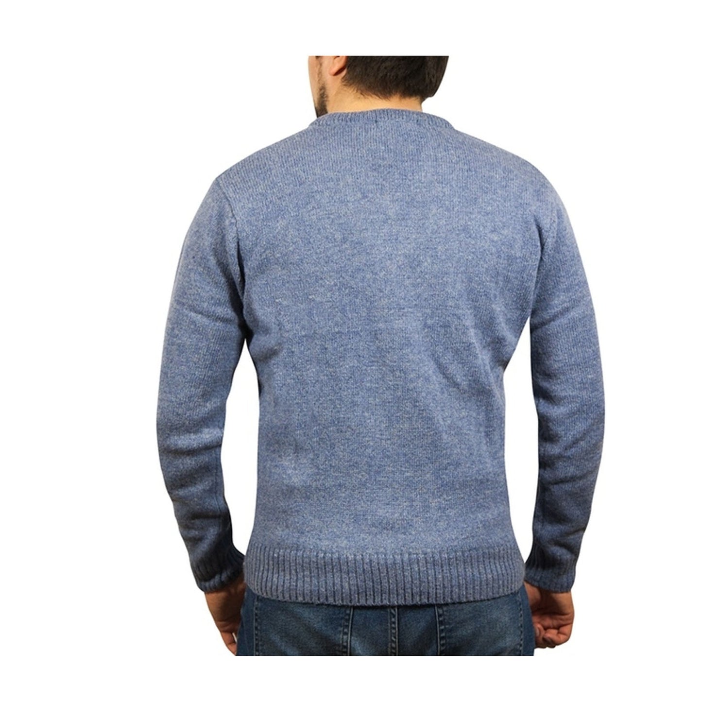 100% Shetland Wool V Neck Knit Jumper Pullover Mens Sweater Knitted - Sky (40) - XXL