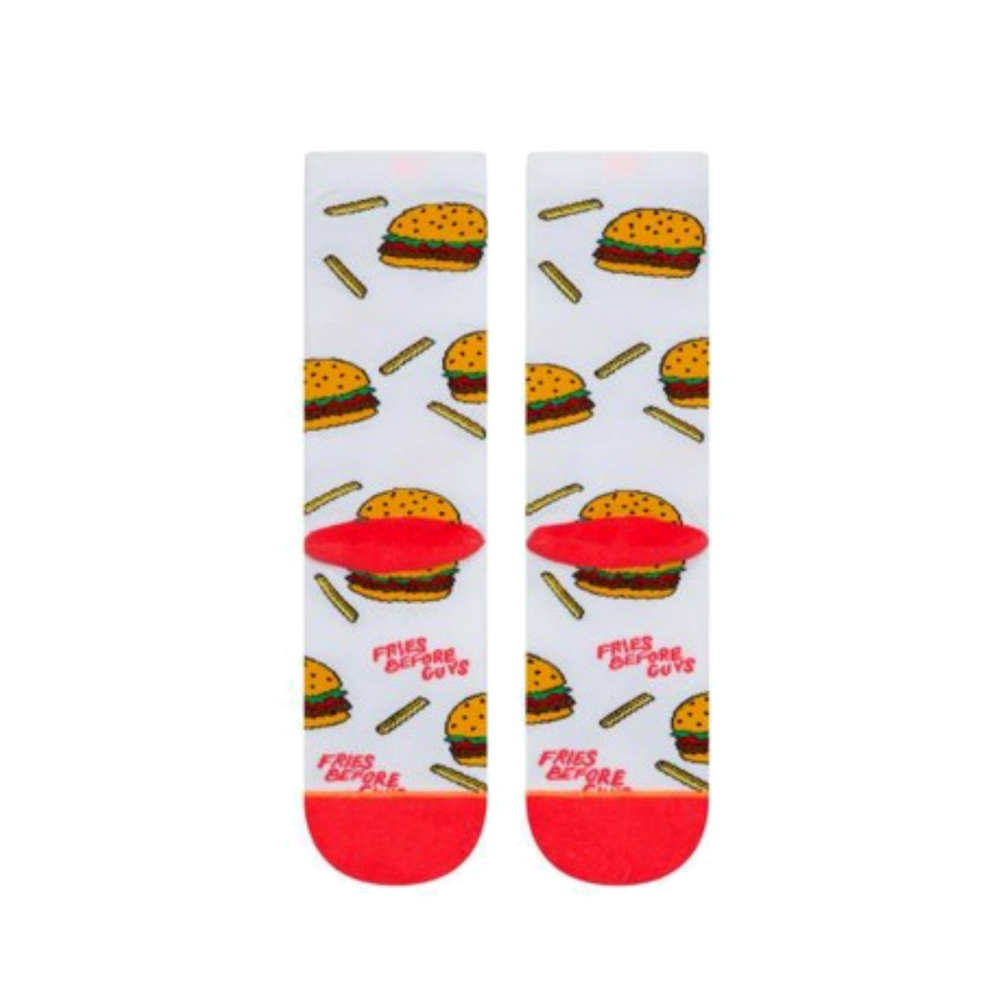 Stance ""Fries Before Guys"" Burger & Fries Crew Socks – Fun Food Print - S