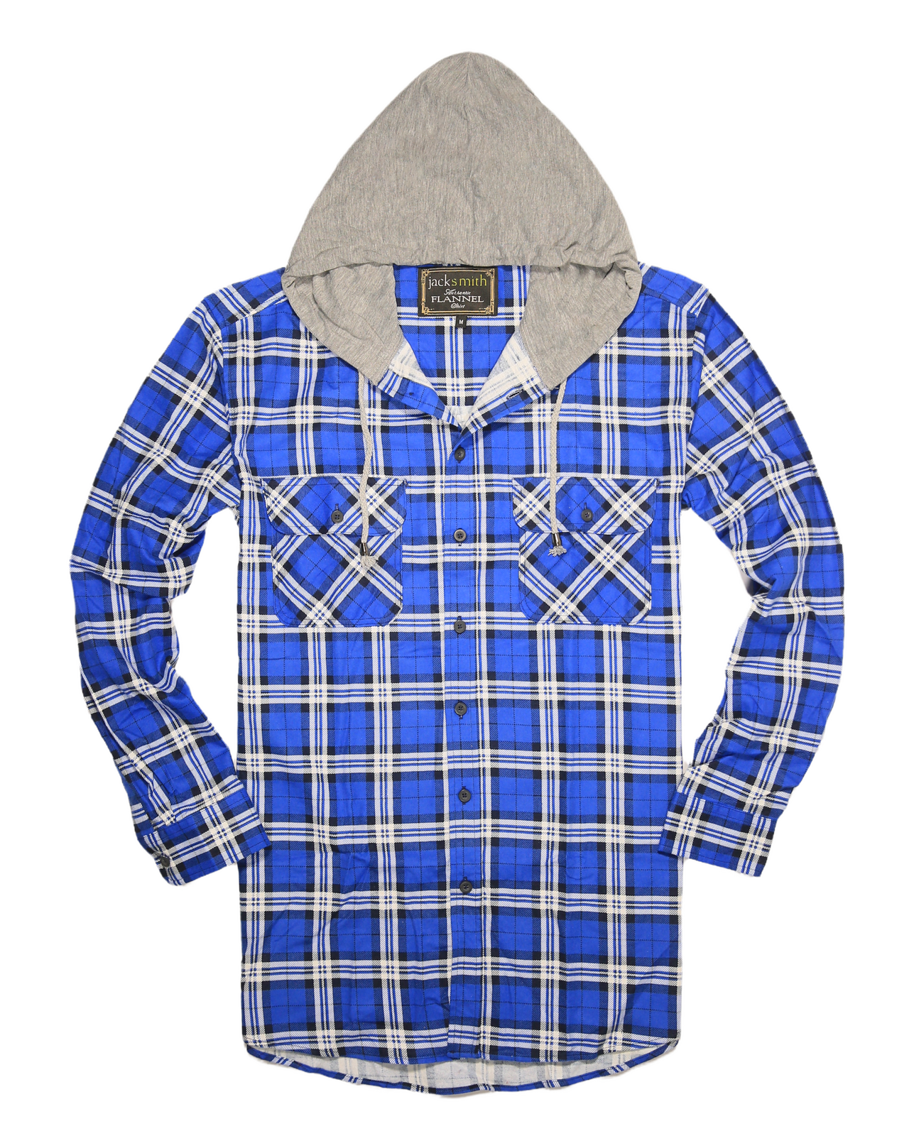 Mens Cotton Flannelette Shirt w Jersey Hood Long Sleeve Flannel - Spanish Blue - XL