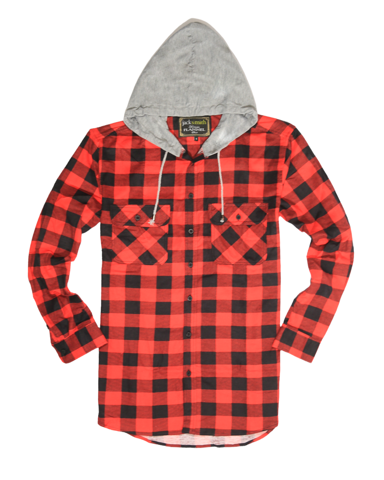 Mens Cotton Flannelette Shirt w Jersey Hood Long Sleeve Flannel - Red/Black - 3XL