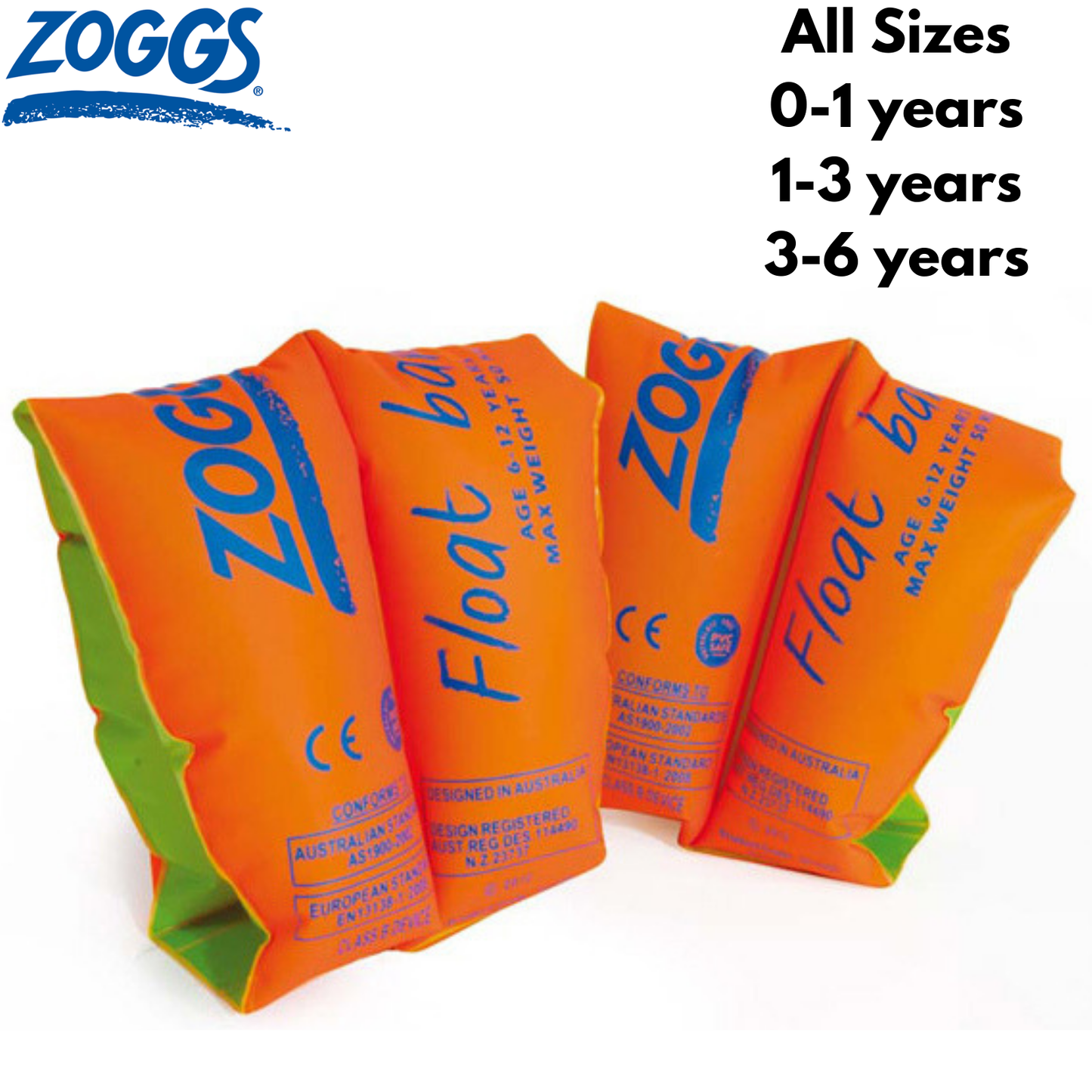 ZOGGS Float Bands Stage 2 Learn To Swim Childrens Arm Bands Float Inflatable Rings Swimming - Up to 12 Months Old