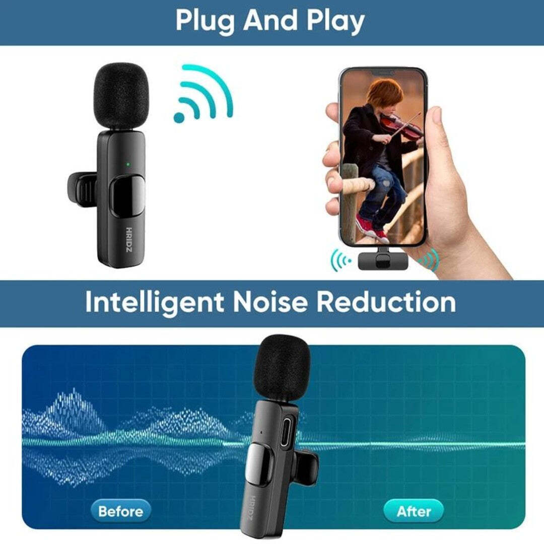 Hridz K9 Wireless Rechargeable 1 in 1 Microphone For Lightning Port Devices Recording Interview