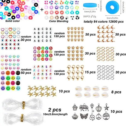 13200PCS 84 Colours Flat Round Polymer Clay Beads Kit Heishi Alphabet Letter Beads for Jewellery Bracelet Necklace Making