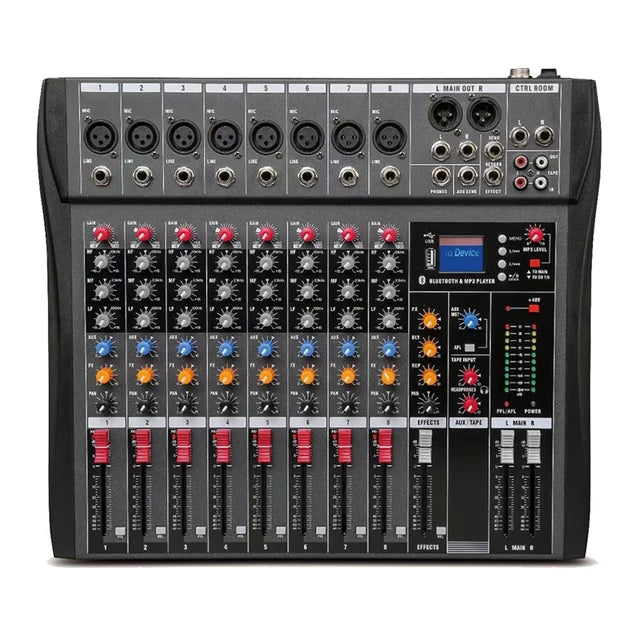 Hridz CT-80S 8-Channel Audio Mixer with Bluetooth & 48V Phantom Power