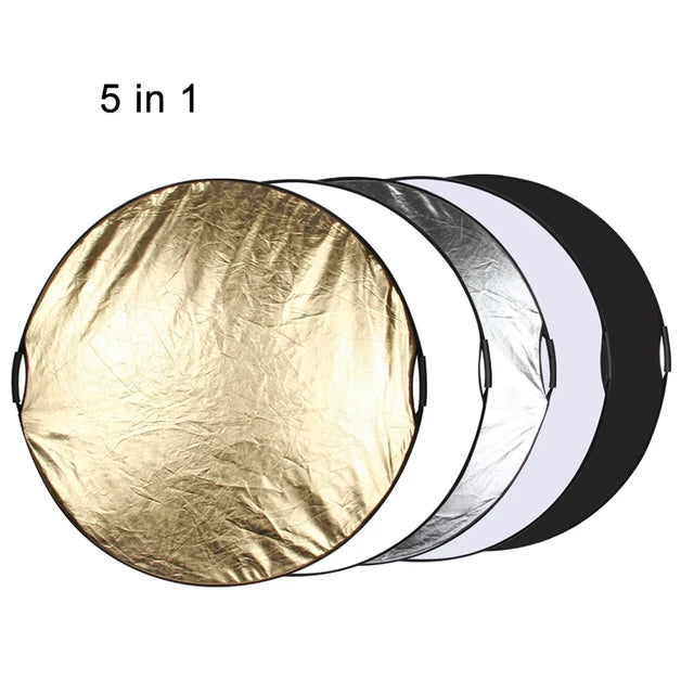 Hridz 110cm 5in1 portable light reflectors with Grip Translucent, Silver, Gold, White, and Black