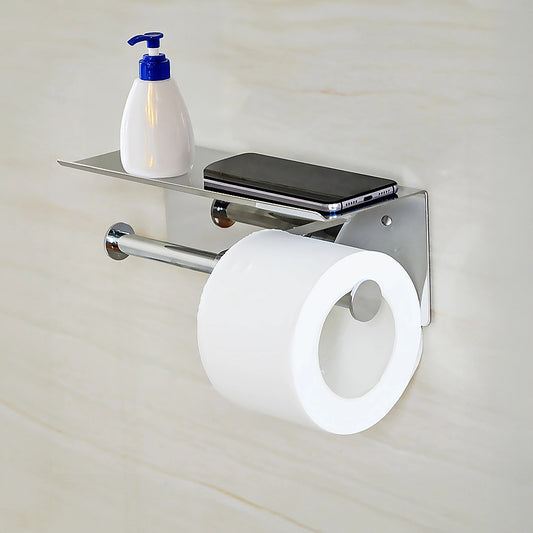 Double Toilet Paper Holder with Shelf Wall Mounted Bathroom Storage