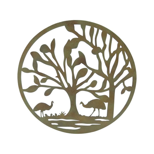 Lasercut Round Emu Family Metal Wall Art 60cm