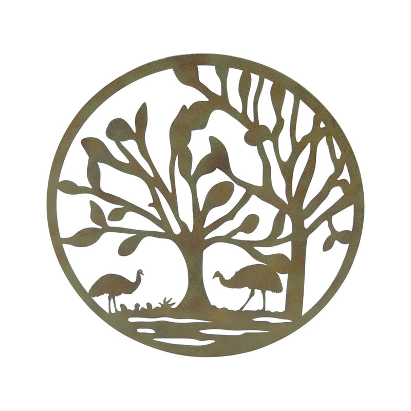 Lasercut Round Emu Family Metal Wall Art 60cm