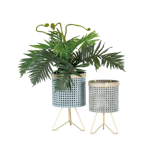 Set 2 Grey Taupe Cirque Footed Planters 20x32cm