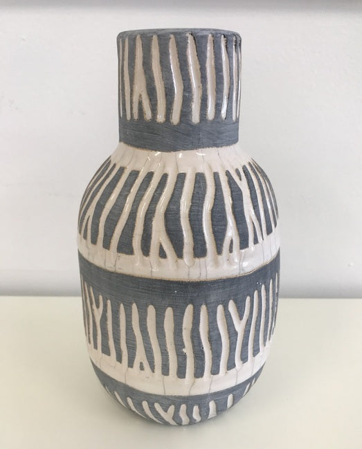 Cream & Grey Ceramic Vase 22cm
