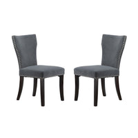 Set 2 Studded Grey Velvet Look Armless Dining Chairs 94cm