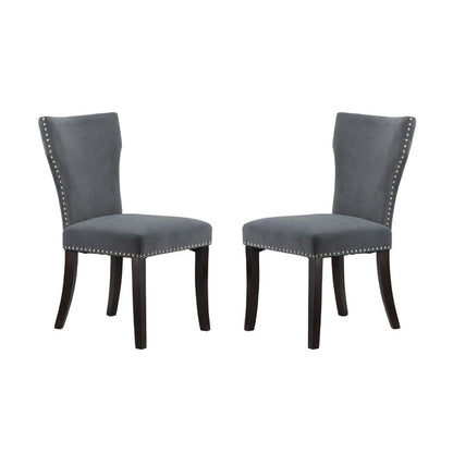 Set 2 Studded Grey Velvet Look Armless Dining Chairs 94cm