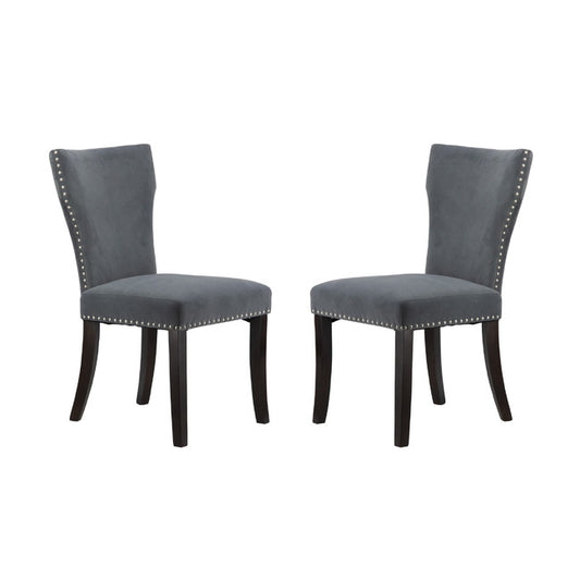 Set 2 Studded Grey Velvet Look Armless Dining Chairs 94cm