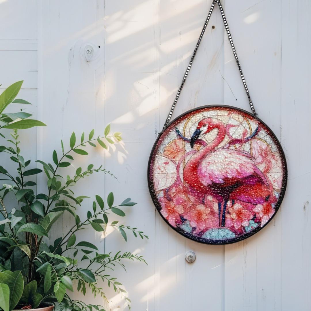 Flamingo Stained Glass Sun Catcher 35cm